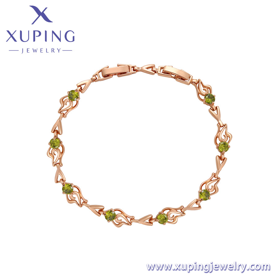Pulsera de oro rosa con piedras verdes de moda xuping