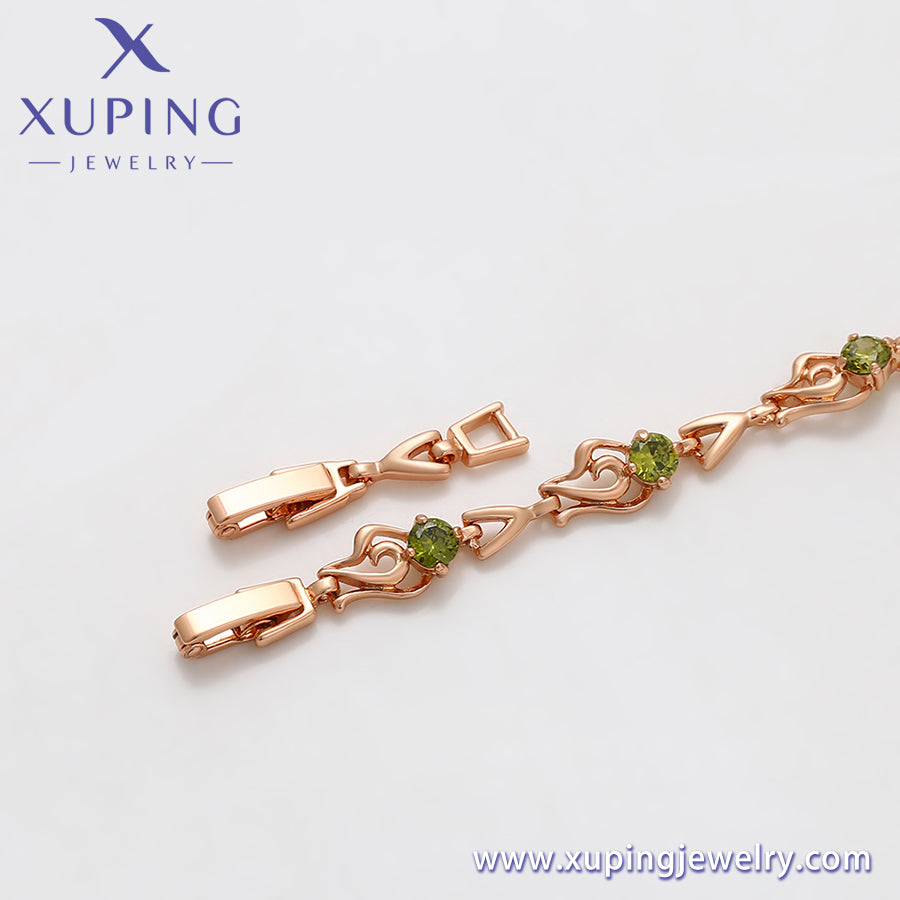 Pulsera de oro rosa con piedras verdes de moda xuping