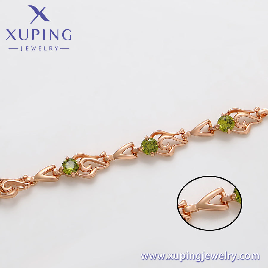 Pulsera de oro rosa con piedras verdes de moda xuping