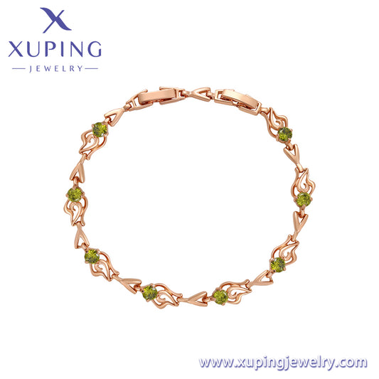 Pulsera de oro rosa con piedras verdes de moda xuping
