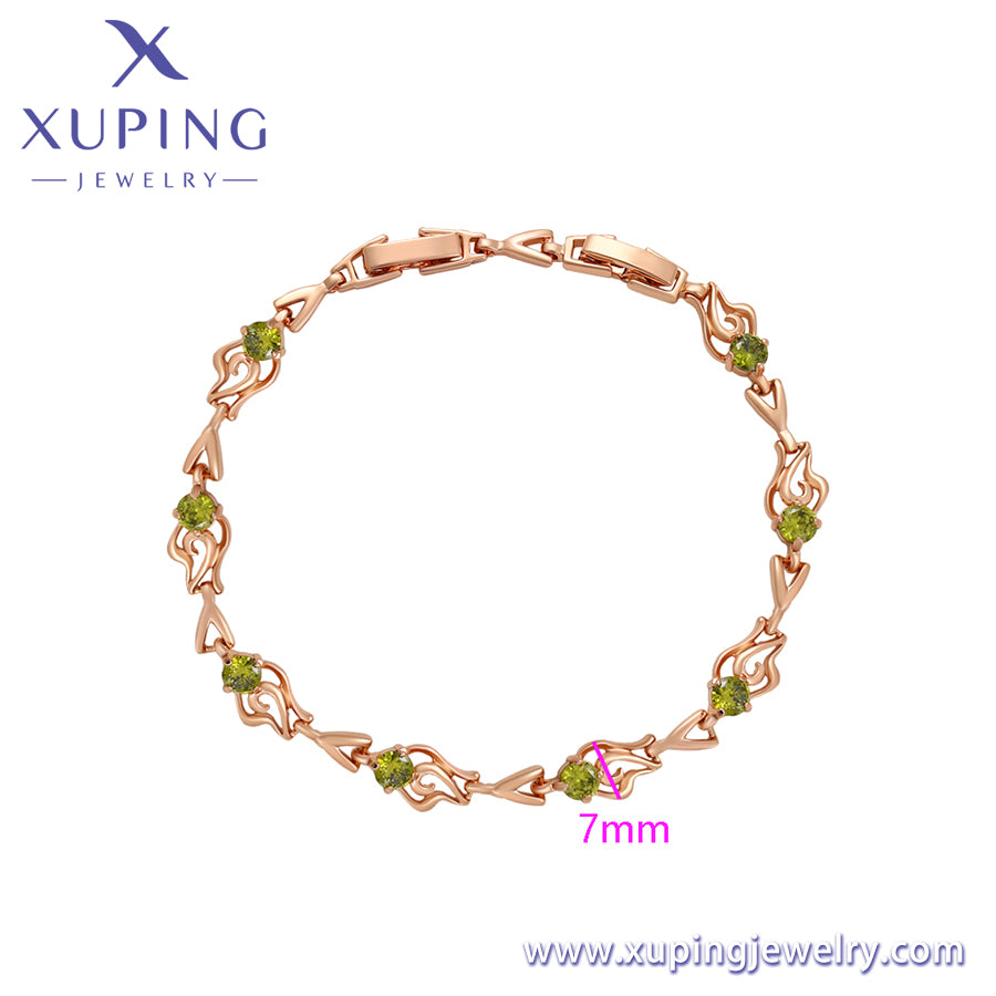 Pulsera de oro rosa con piedras verdes de moda xuping